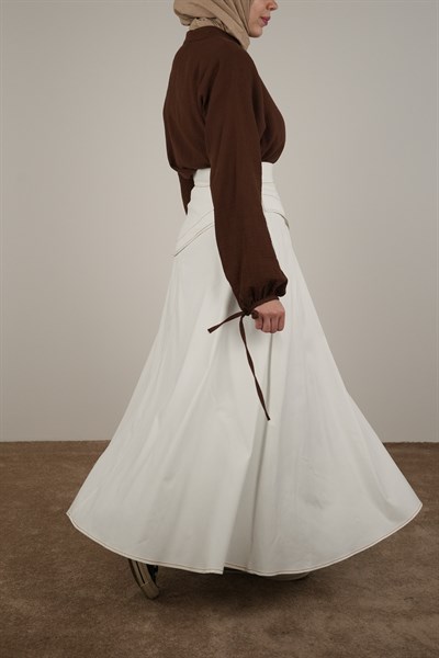 Anvelop Detaylı Etek - Beyaz