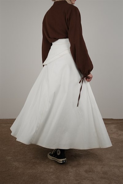 Anvelop Detaylı Etek - Beyaz