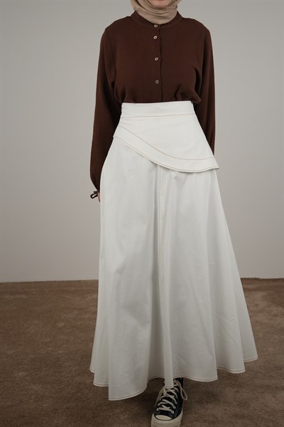 Anvelop Detaylı Etek - Beyaz