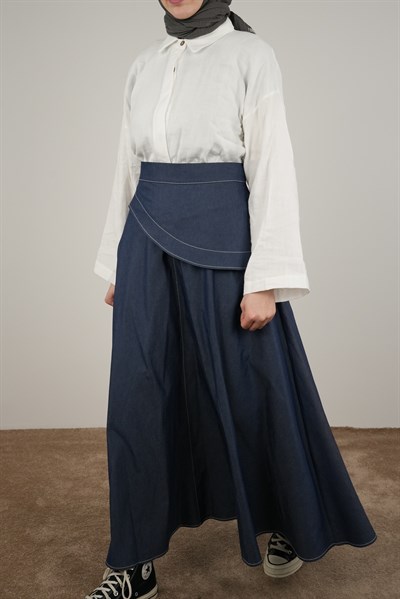 Anvelop Detaylı Etek - Lacivert