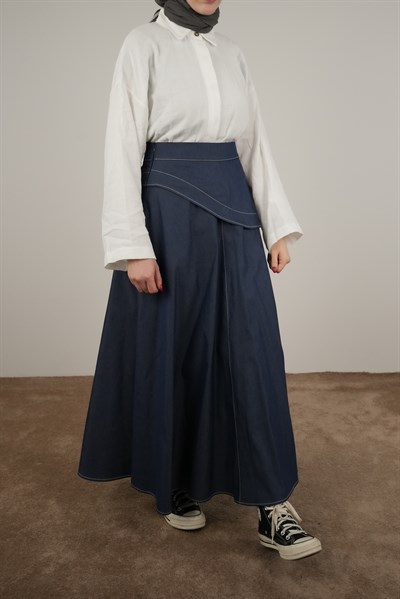 Anvelop Detaylı Etek - Lacivert