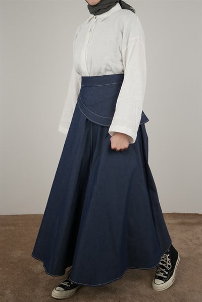 Anvelop Detaylı Etek - Lacivert