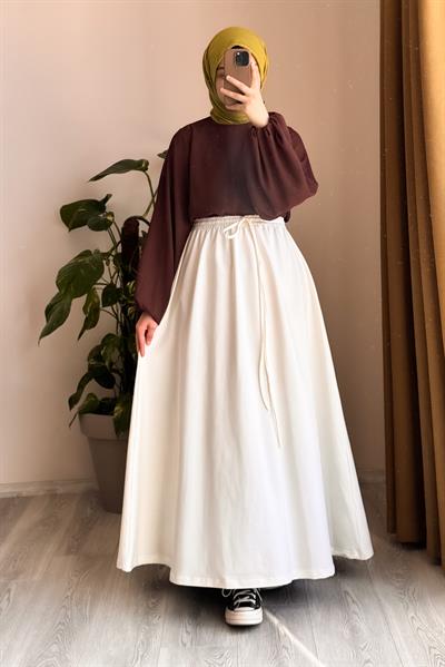 Bağcıklı Rahat Etek - Ekru