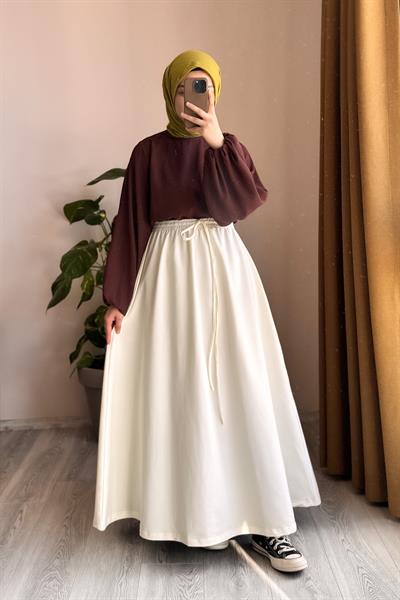 Bağcıklı Rahat Etek - Ekru