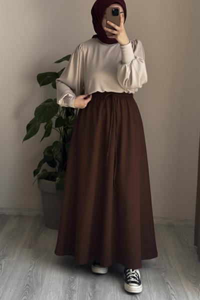 Bağcıklı Rahat Etek - Kahve