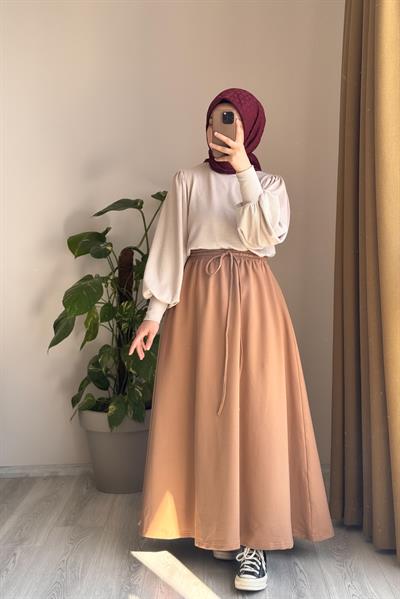 Bağcıklı Rahat Etek - Vizon