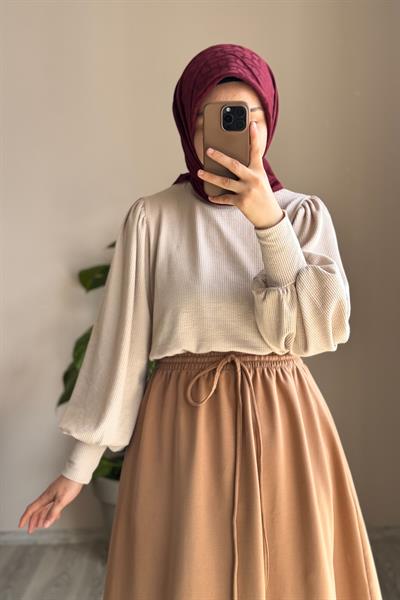 Bağcıklı Rahat Etek - Vizon