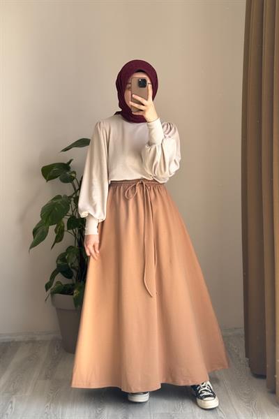 Bağcıklı Rahat Etek - Vizon