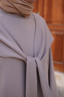 Bağlama Detaylı Fularlı Tişört - Sütlü kahve