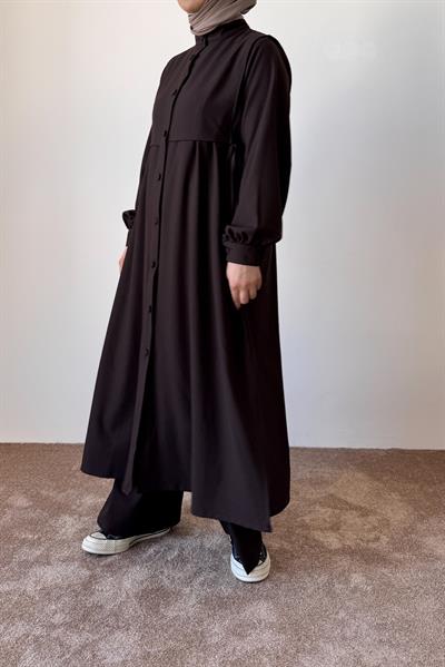 Bağlama Detaylı Pantolonlu Takım - Acı kahve