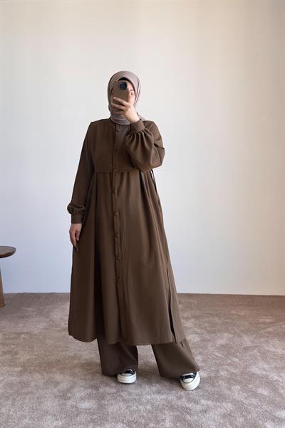 Bağlama Detaylı Pantolonlu Takım - Camel