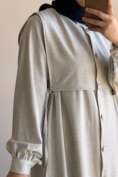 Bağlama Detaylı Pantolonlu Takım - Gri