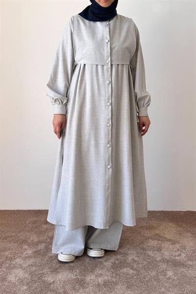 Bağlama Detaylı Pantolonlu Takım - Gri