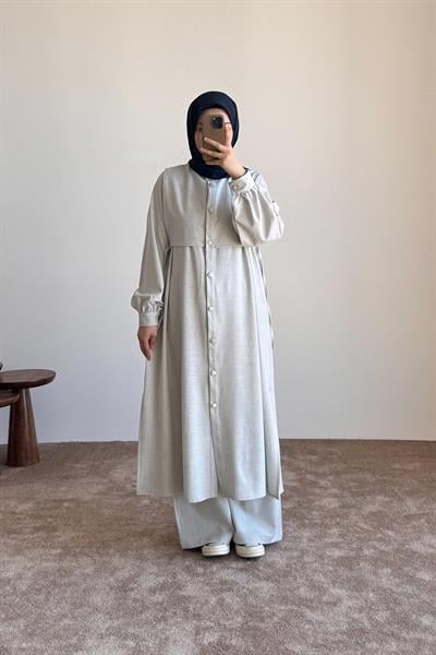 Bağlama Detaylı Pantolonlu Takım - Gri