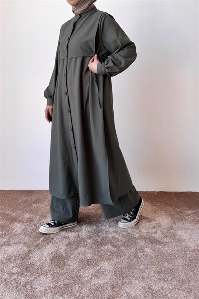 Bağlama Detaylı Pantolonlu Takım - Küf yeşili