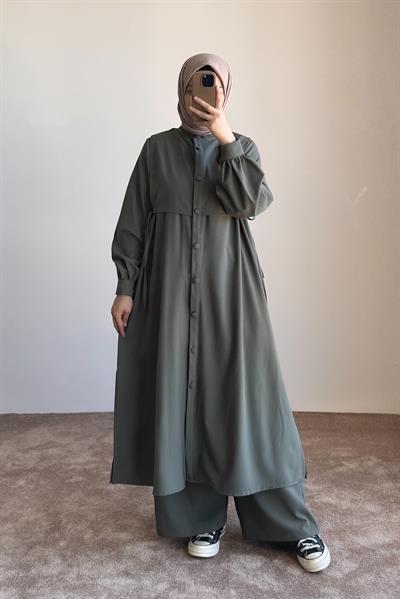 Bağlama Detaylı Pantolonlu Takım - Küf yeşili