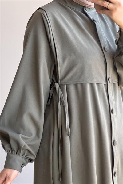 Bağlama Detaylı Pantolonlu Takım - Küf yeşili