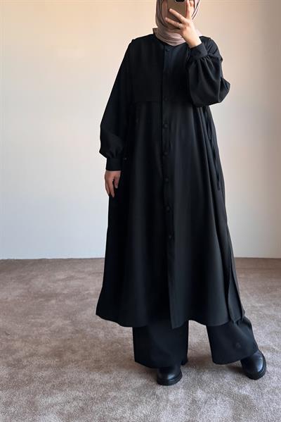 Bağlama Detaylı Pantolonlu Takım - Siyah