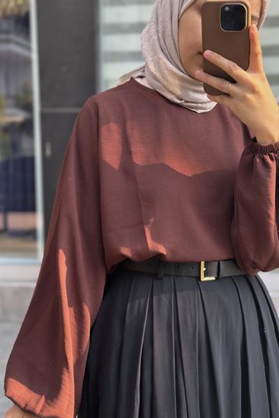 Balon Kol Gömlek - Kahve