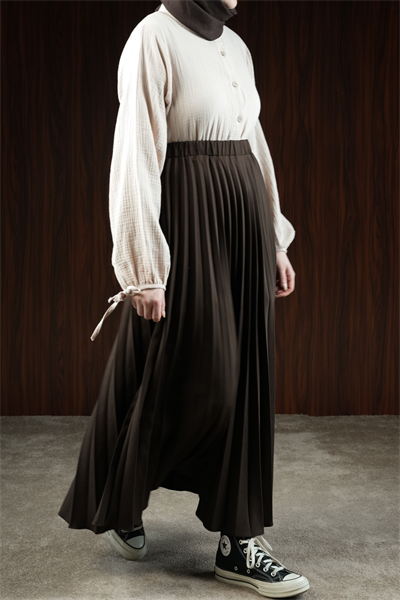 Basic Pileli Etek - Acı kahve