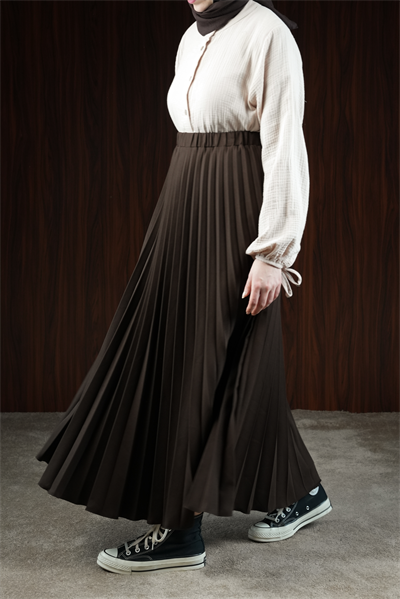 Basic Pileli Etek - Acı kahve