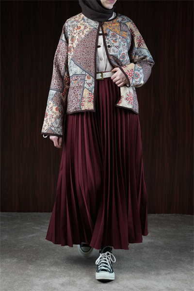 Basic Pileli Etek - Bordo