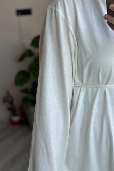 Basic Uzun Tişört - Ekru