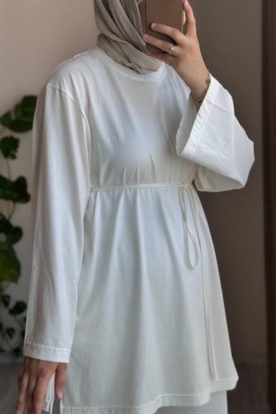 Basic Uzun Tişört - Ekru