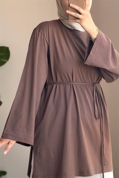 Basic Uzun Tişört - Tozlu Kahve