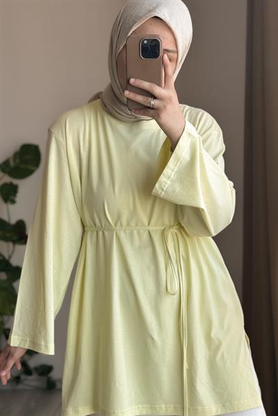 Basic Uzun Tişört - Limon sarı