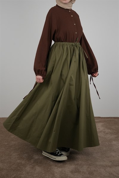 Beli Bağlamalı Gabardin Etek - Haki yeşil