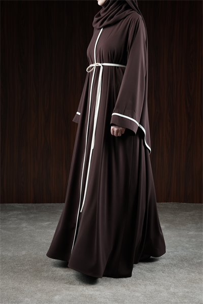 Biye Detaylı Ferace - Acı kahve/ Ekru