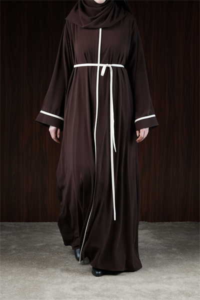 Biye Detaylı Ferace - Acı kahve/ Ekru