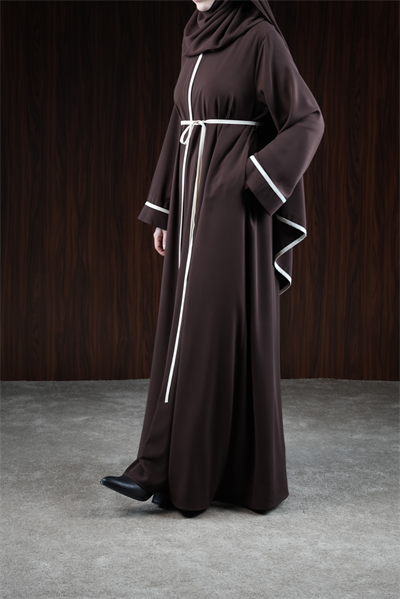 Biye Detaylı Ferace - Acı kahve/ Ekru