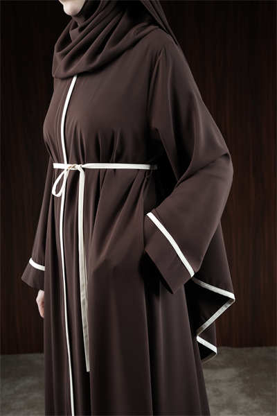 Biye Detaylı Ferace - Acı kahve/ Ekru