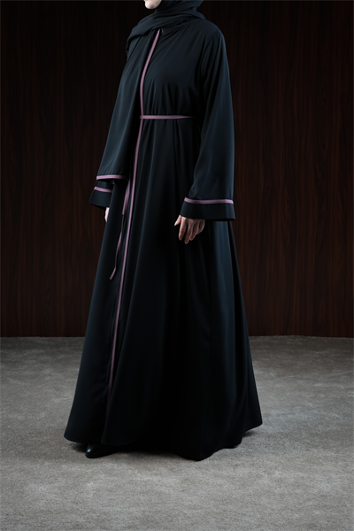 Biye Detaylı Ferace - Siyah/ Leylak