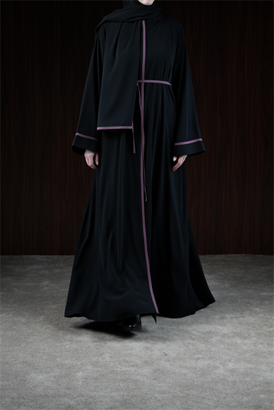 Biye Detaylı Ferace - Siyah/ Leylak