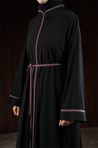 Biye Detaylı Ferace - Siyah/ Leylak