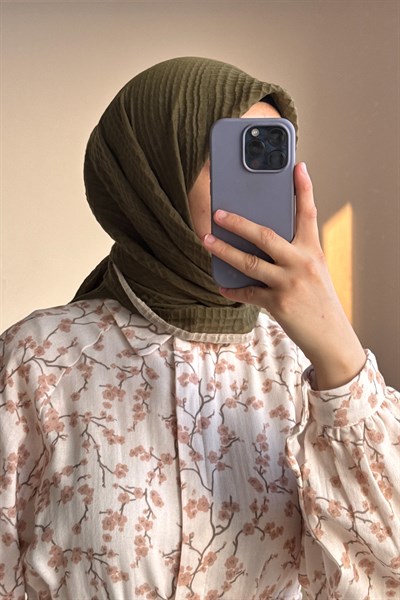 Biyeli Müslin Eşarp - Haki/ Bej