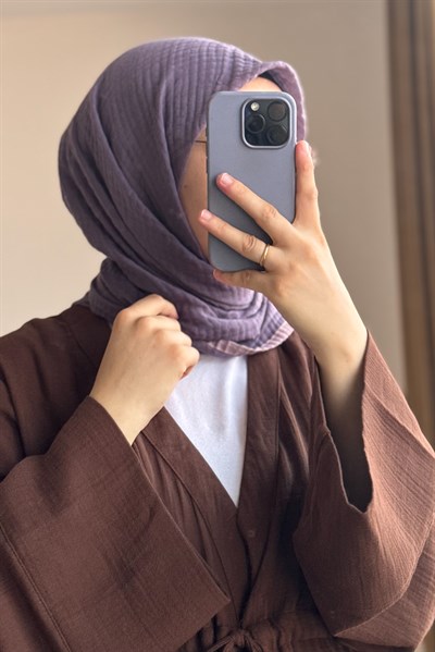 Biyeli Müslin Eşarp - Lavanta/ Pudra