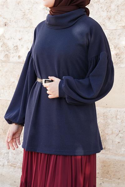 Boğazlı Triko Kazak - Lacivert