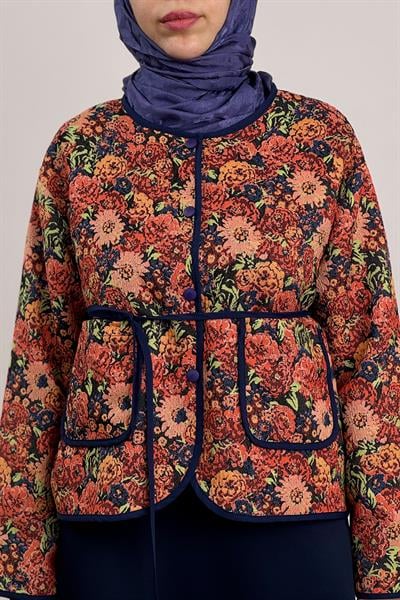 Çiçek Dokuma Ceket - Desenli