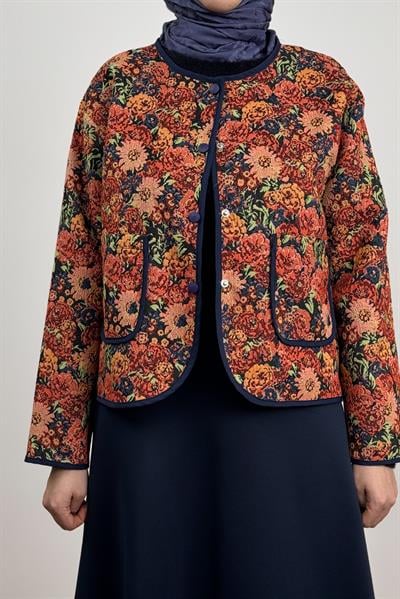 Çiçek Dokuma Ceket - Desenli