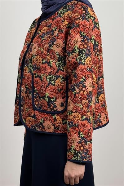 Çiçek Dokuma Ceket - Desenli