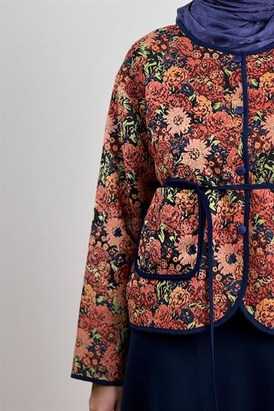 Çiçek Dokuma Ceket - Desenli