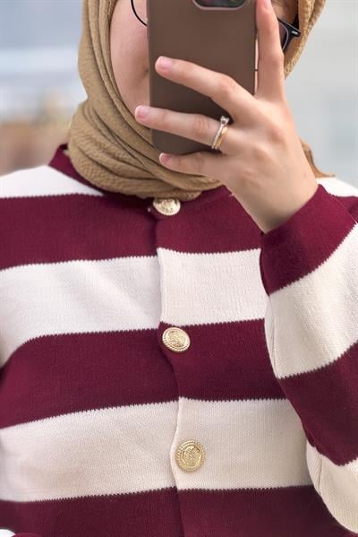 Çizgili Kazak - Bordo