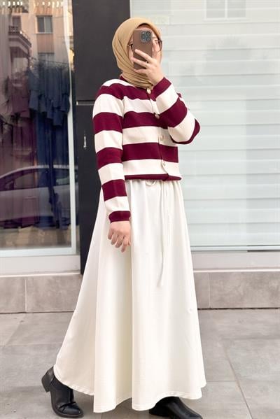 Çizgili Kazak - Bordo