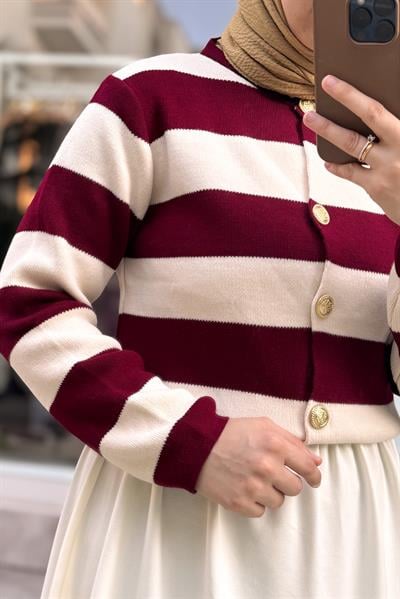 Çizgili Kazak - Bordo