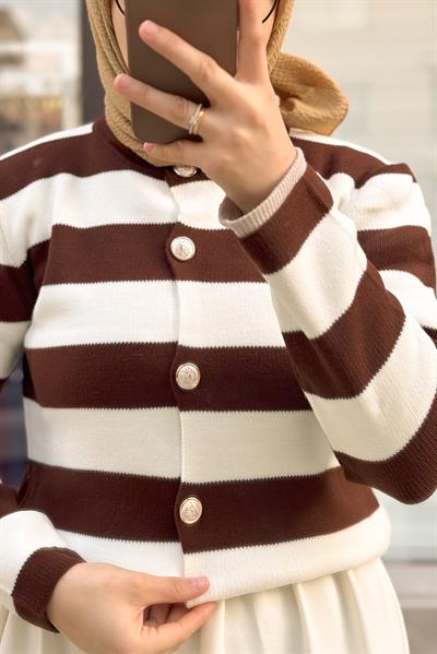 Çizgili Kazak - Kahve