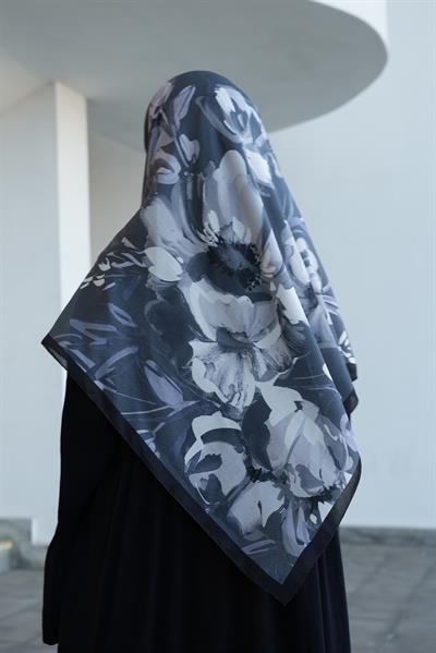 Classic Bloom Desen Pamuk Eşarp - Siyah